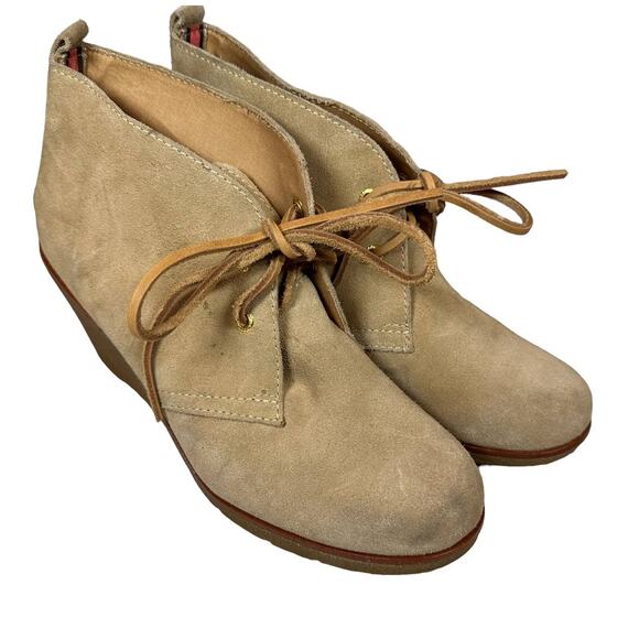 Sperry Top Sider Women's Sz: 9.5 Tan Harlow Lace Up Suede Leather Wedge Bootie - Picture 1 of 14